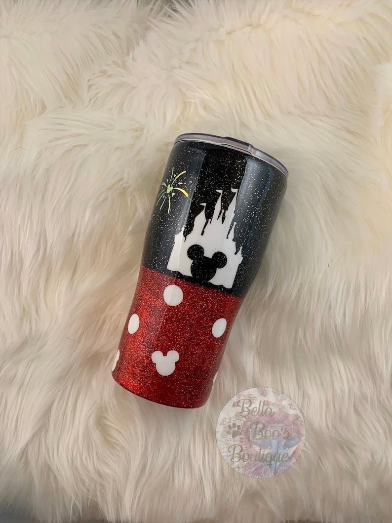 Disney Mickey Mouse Glitter Tumbler, Disney Castle with Fireworks